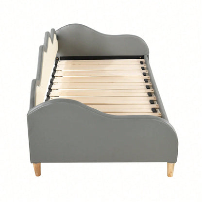 Polsterbett 90(180)*190cm, 2-in-1 Multifunktions-Schlafsofa, Kinderbett aus Kunstleder mit LED-Beleuchtung, mit Lattenrost, Grau