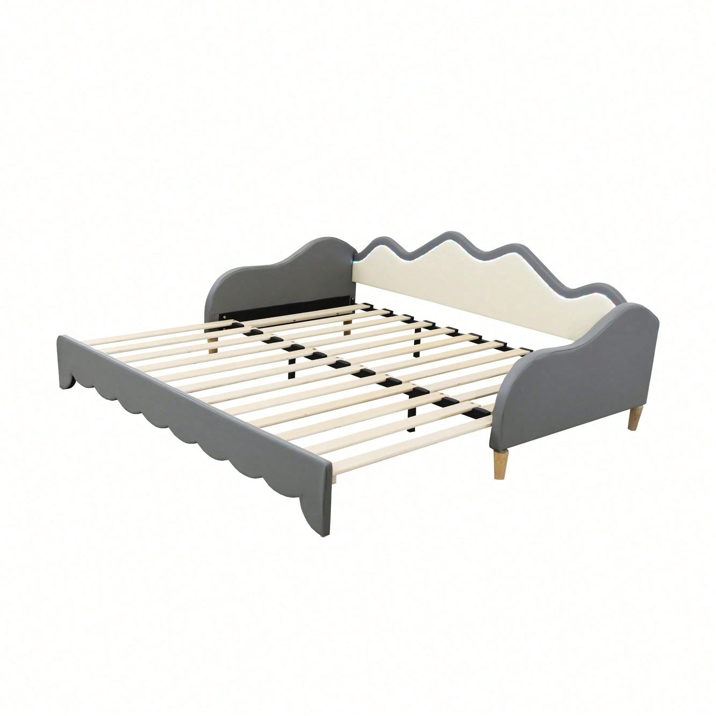 Polsterbett 90(180)*190cm, 2-in-1 Multifunktions-Schlafsofa, Kinderbett aus Kunstleder mit LED-Beleuchtung, mit Lattenrost, Grau