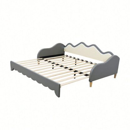 Polsterbett 90(180)*190cm, 2-in-1 Multifunktions-Schlafsofa, Kinderbett aus Kunstleder mit LED-Beleuchtung, mit Lattenrost, Grau