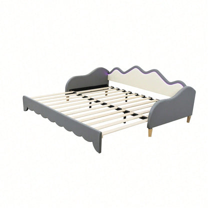 Polsterbett 90(180)*190cm, 2-in-1 Multifunktions-Schlafsofa, Kinderbett aus Kunstleder mit LED-Beleuchtung, mit Lattenrost, Grau