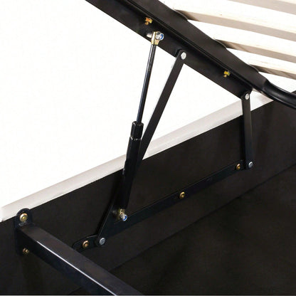 Polsterbett 140 x 200 cm, mit geblümtem Kopfteil und Lattenrost, mit höhenverstellbarem Kopfteil und hydraulischem Stauraum, Juniorbett doppelt, hautfreundlicher Samtstoff, Beige