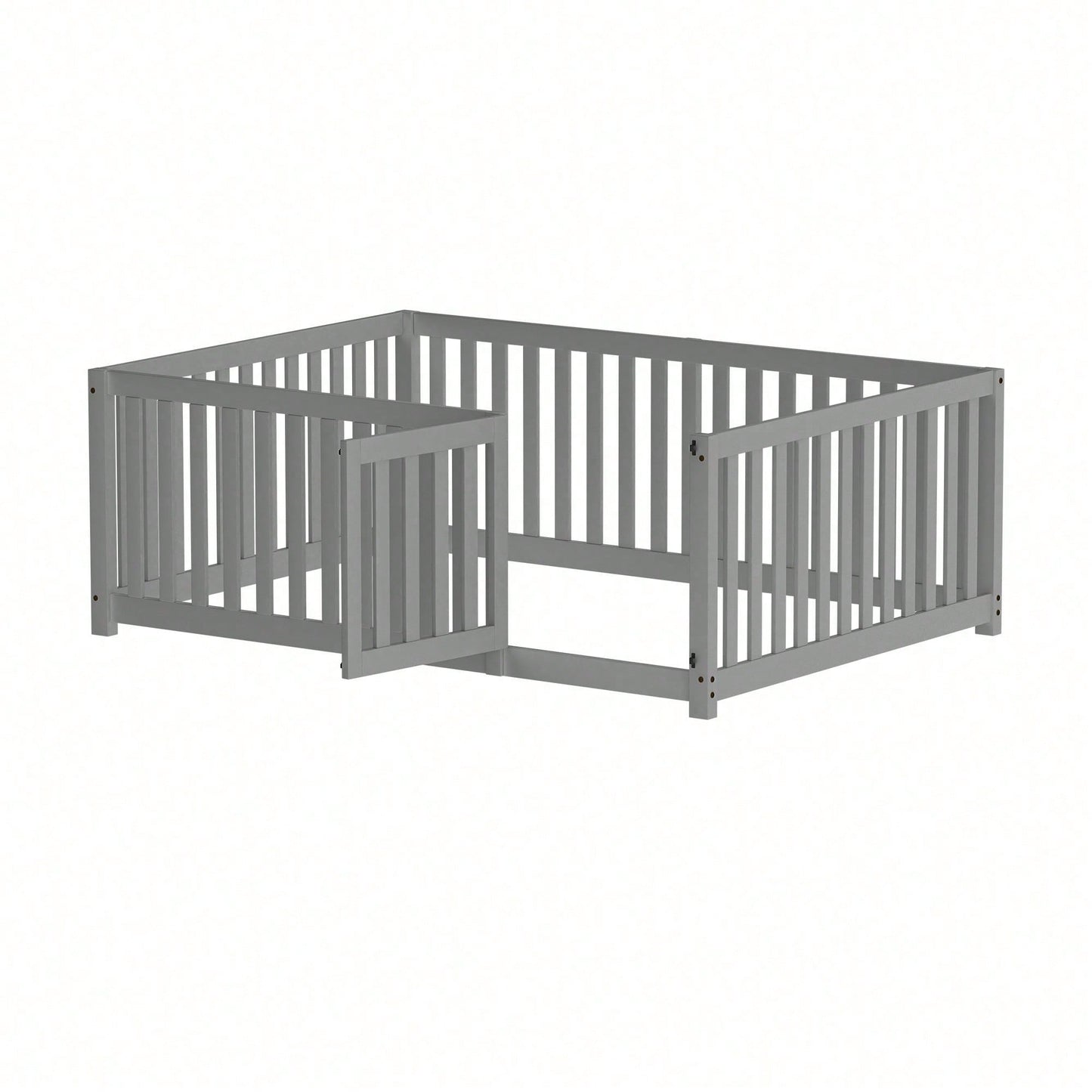 Kinderbett 140 x 200, Holzboden Bettrahmen mit Zaun und Tür, Grau