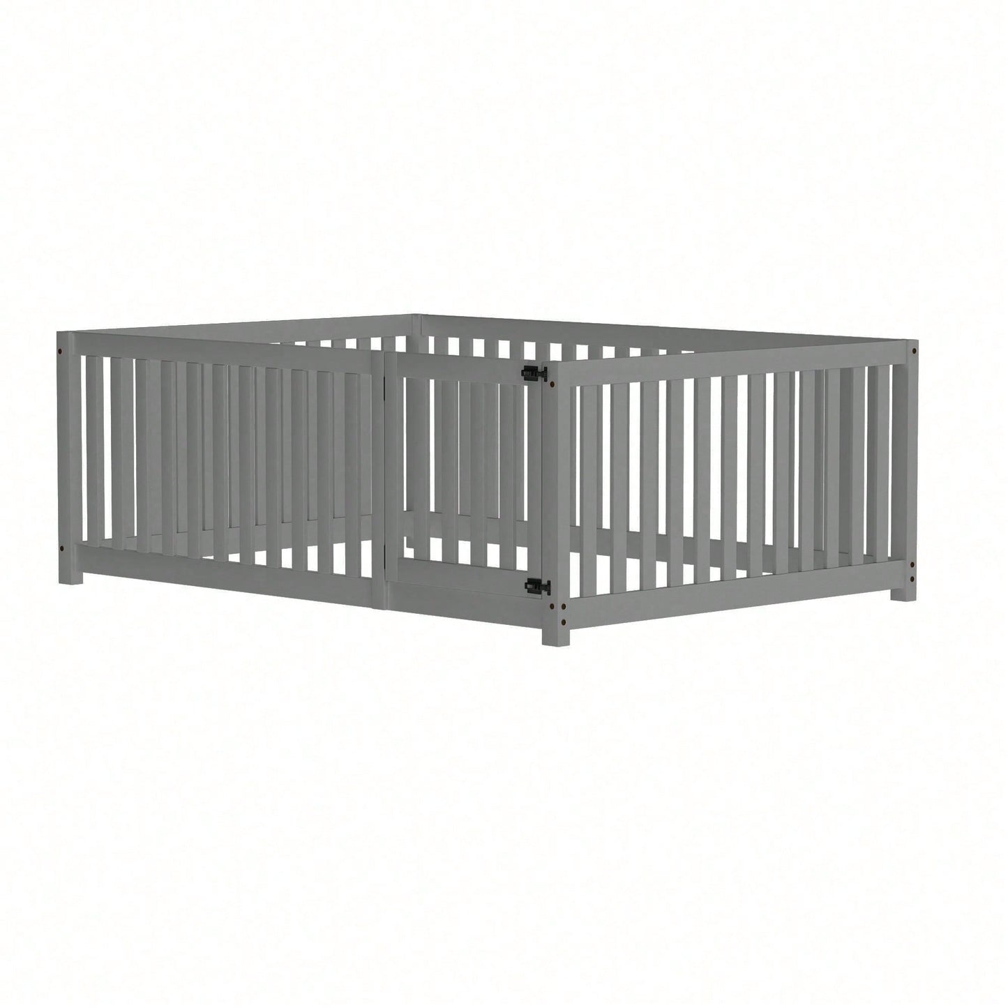 Kinderbett 140 x 200, Holzboden Bettrahmen mit Zaun und Tür, Grau
