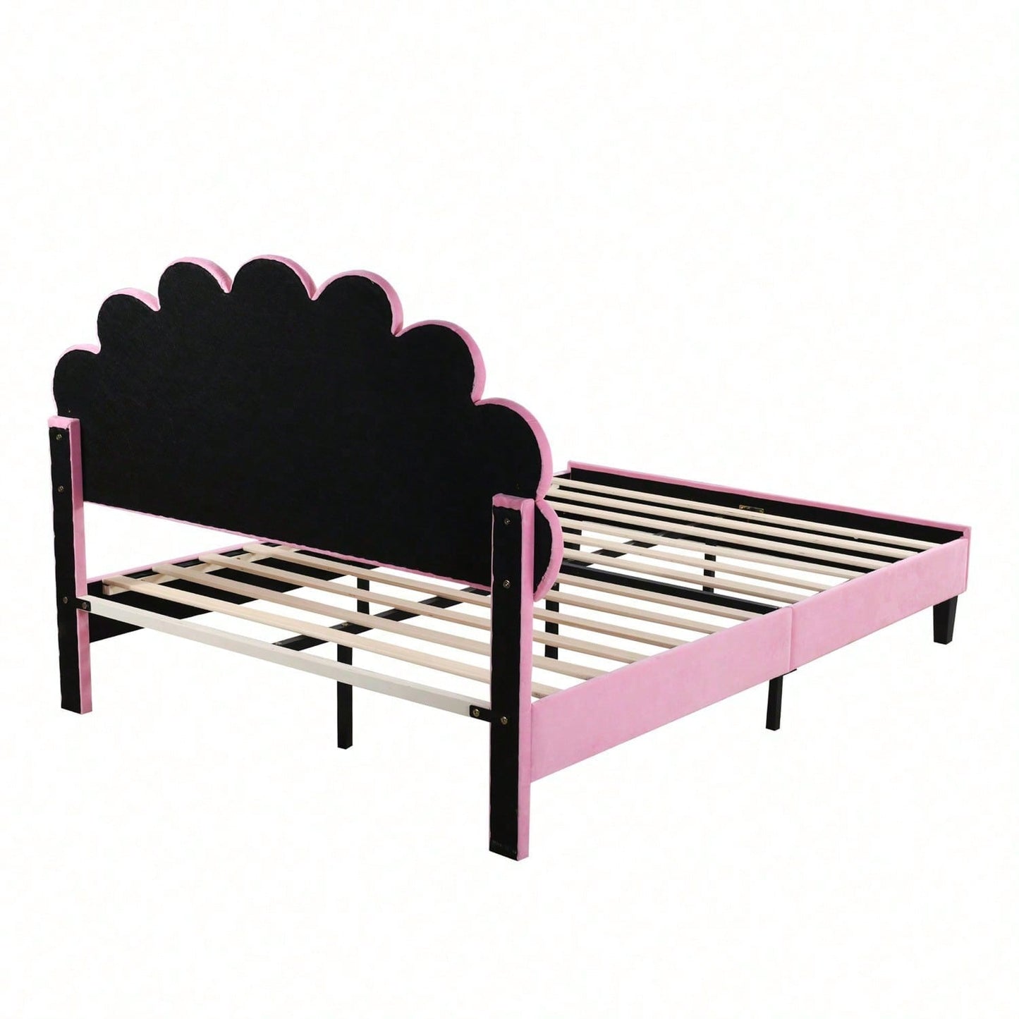 Polsterbett Doppelbett 140 x 200 cm, Bettrahmen mit blumenförmigem Kopfteil und Lattenrost, Erwachsenen-Jugendbett in hautfreundlichem Samtstoff, Gästebett Rosa