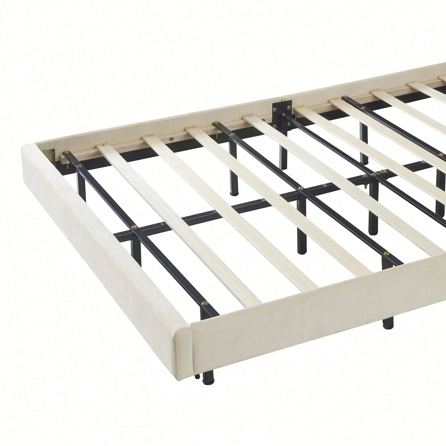 Polsterbett 140 x 200 cm, Gepolsterter Schwebebett Rahmen mit LED-Leuchten und Kopfteildesign, flächiges Doppelbett-Gästebett in hautfreundlichem Samtstoff Beige