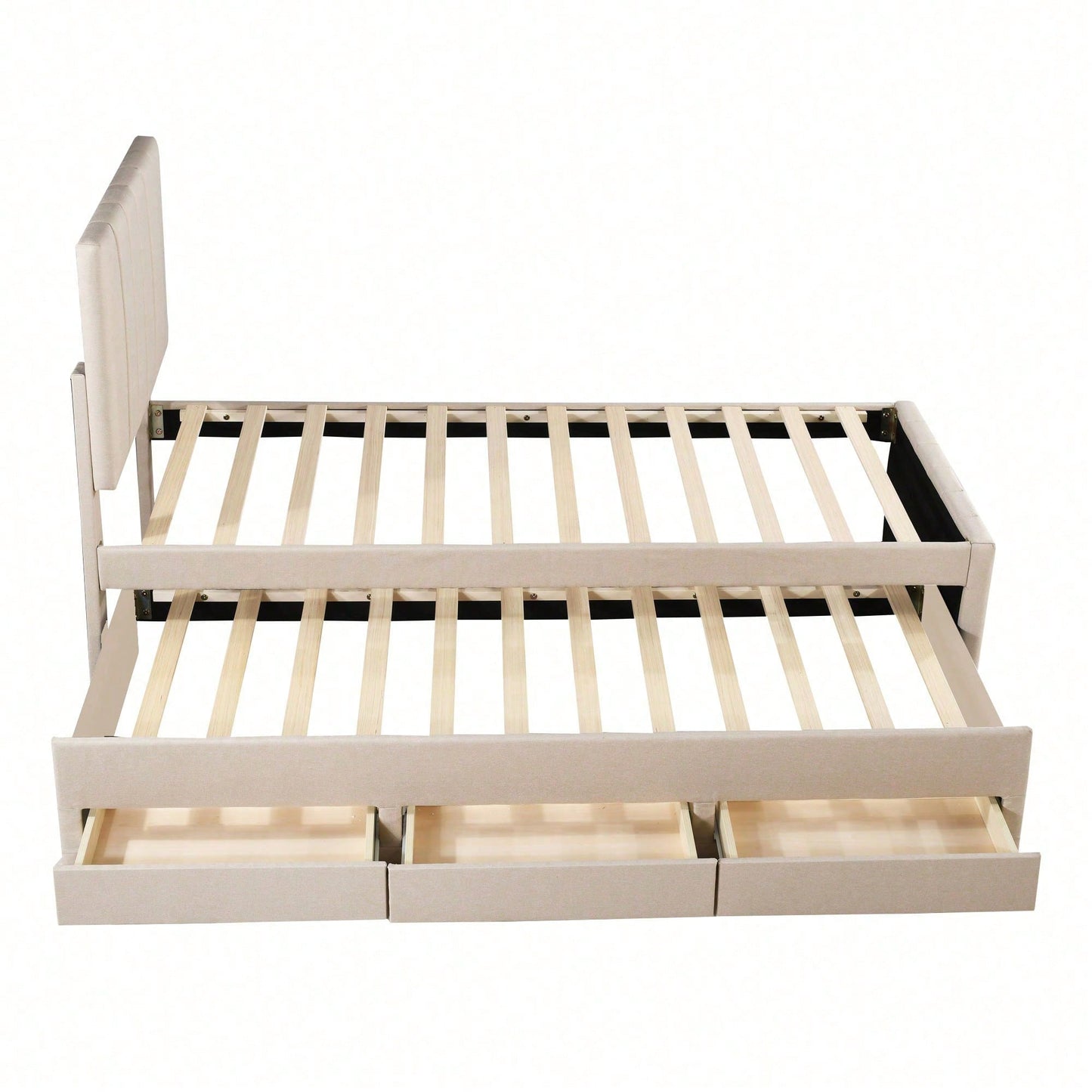Polsterbett 90 x 200 cm mit Rollbett und Stauraumschubladen, hautfreundliche Leinenpolsterung, flaches Einzelbett, Kinderbett, Jugendbett, Gästebett (Rosa