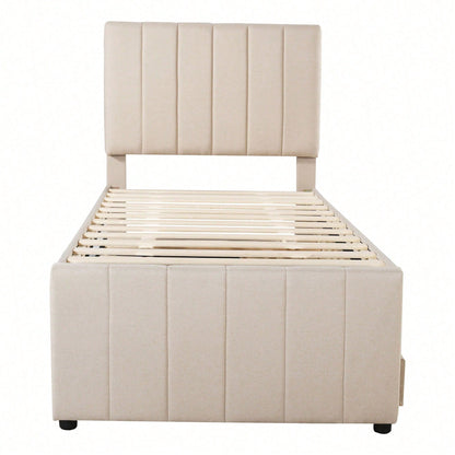 Polsterbett 90 x 200 cm mit Rollbett und Stauraumschubladen, hautfreundliche Leinenpolsterung, flaches Einzelbett, Kinderbett, Jugendbett, Gästebett (Rosa
