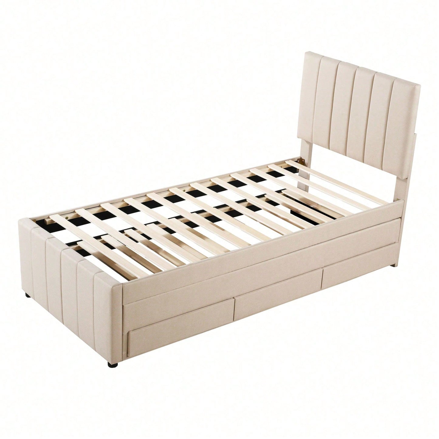 Polsterbett 90 x 200 cm mit Rollbett und Stauraumschubladen, hautfreundliche Leinenpolsterung, flaches Einzelbett, Kinderbett, Jugendbett, Gästebett (Rosa