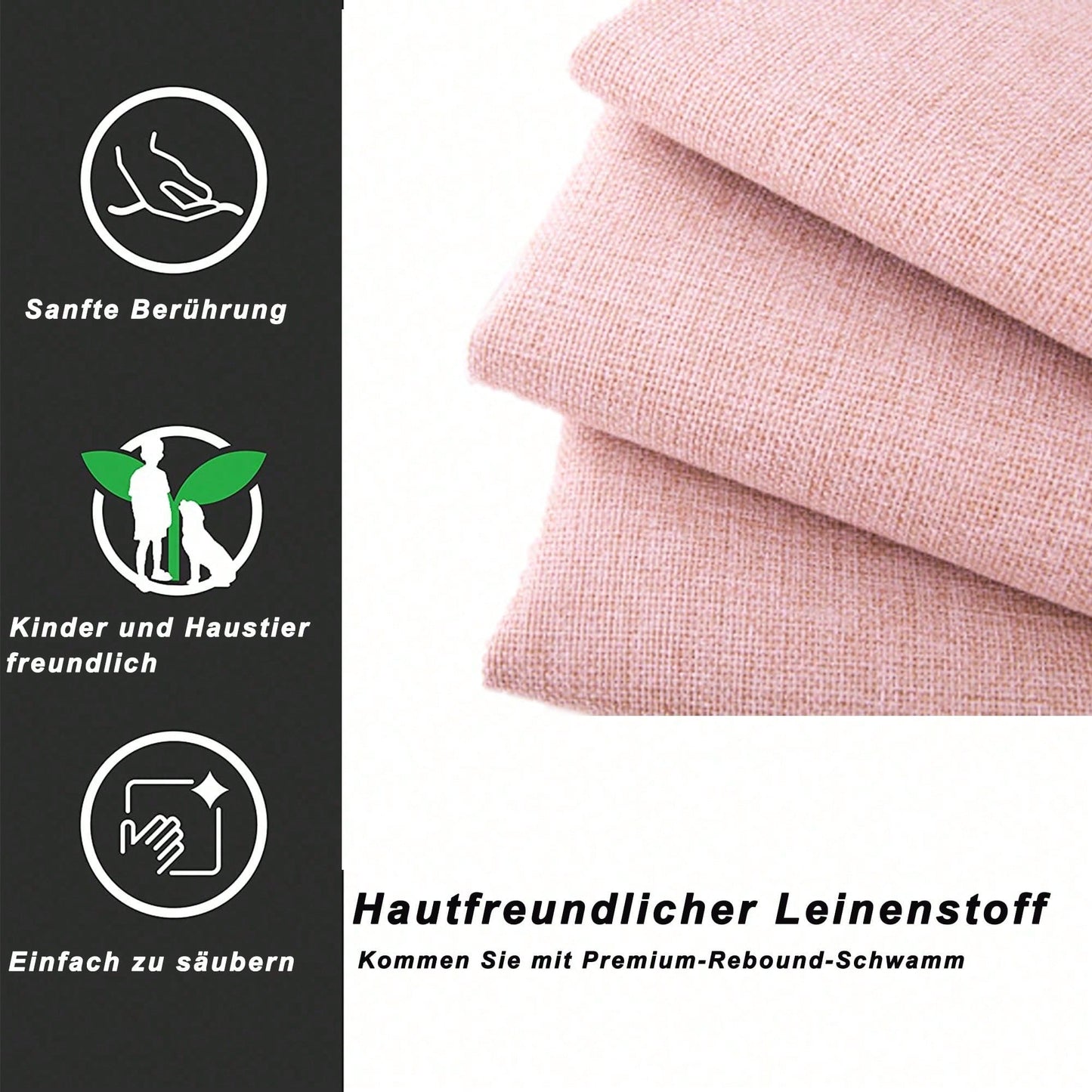 Polsterbett 90 x 200 cm mit Rollbett und Stauraumschubladen, hautfreundliche Leinenpolsterung, flaches Einzelbett, Kinderbett, Jugendbett, Gästebett (Rosa