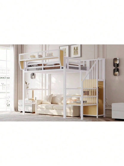Hochbett 90x200 mit Sicherheitsleiter und flexiblem Staufach, Metallbett Erwachsenenbett Kinder-Etagenbett Schwarz