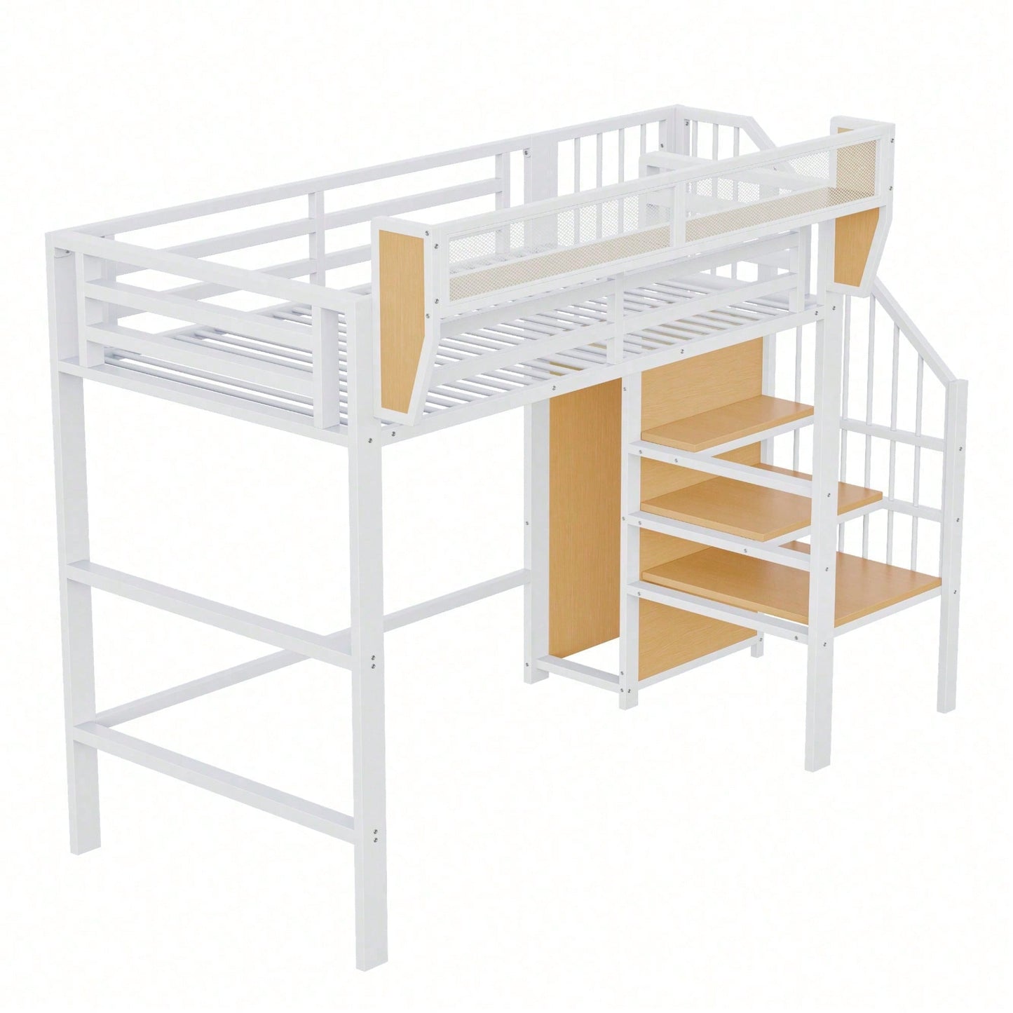 Hochbett 90x200 mit Sicherheitsleiter und flexiblem Staufach, Metallbett Erwachsenenbett Kinder-Etagenbett Schwarz