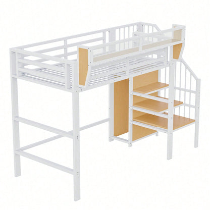 Hochbett 90x200 mit Sicherheitsleiter und flexiblem Staufach, Metallbett Erwachsenenbett Kinder-Etagenbett Schwarz