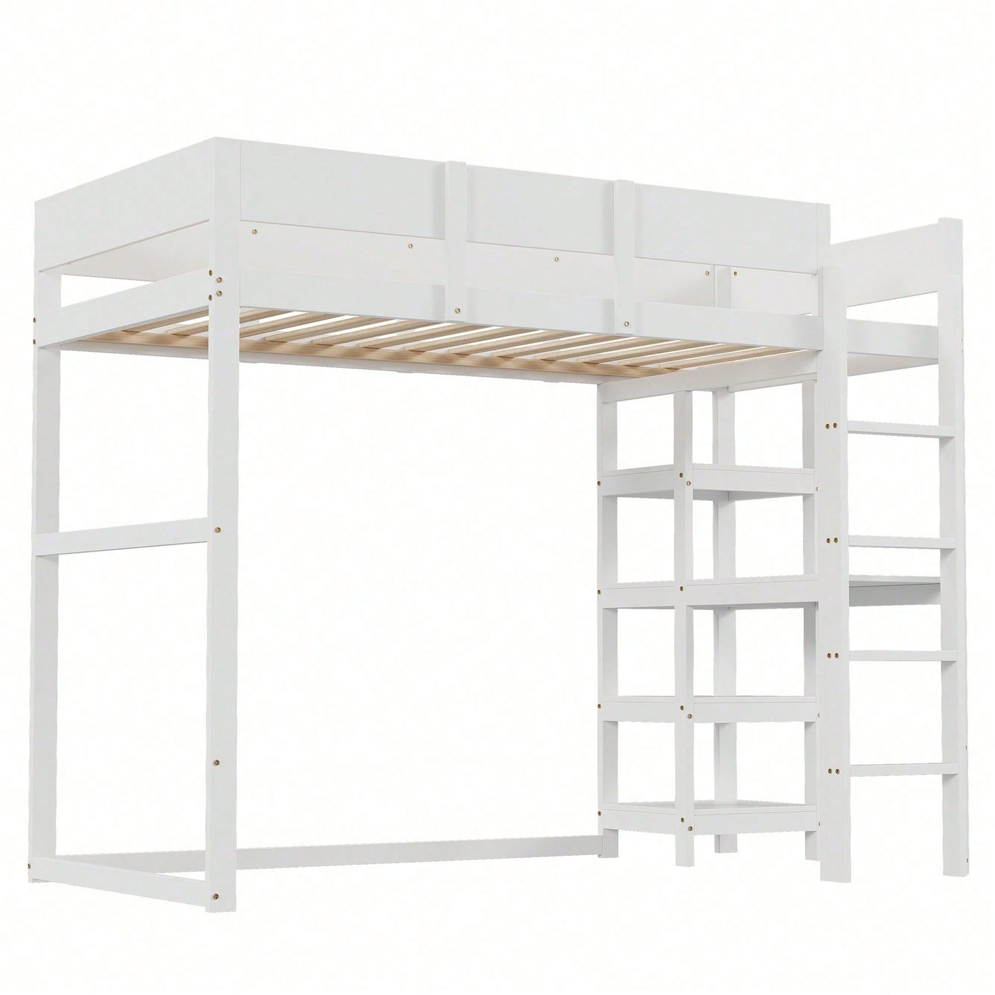 Hochbett mit Ablage 90 x 200 cm, Bettgestell aus massivem Kiefernholz mit Lattenrost,Bett für Kinder und Jugendliche Grau