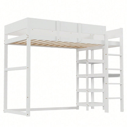 Hochbett mit Ablage 90 x 200 cm, Bettgestell aus massivem Kiefernholz mit Lattenrost,Bett für Kinder und Jugendliche Grau