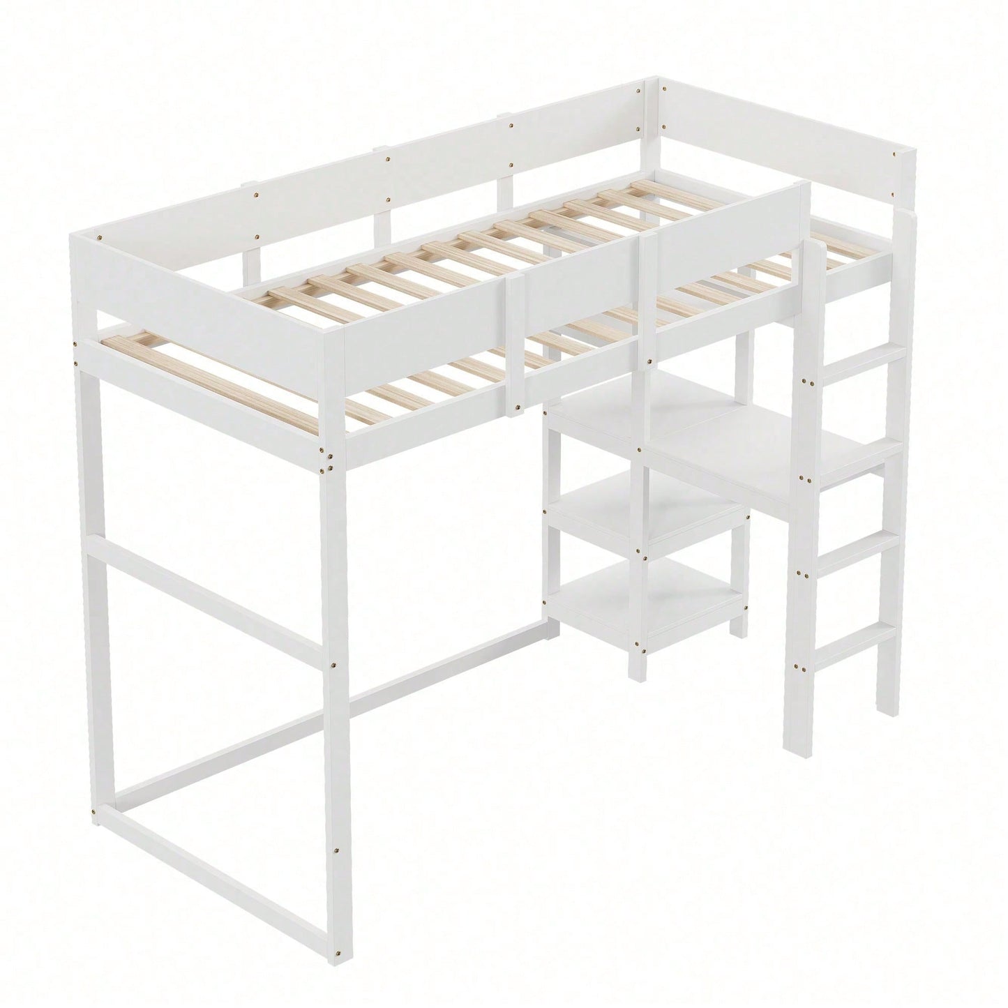 Hochbett mit Ablage 90 x 200 cm, Bettgestell aus massivem Kiefernholz mit Lattenrost,Bett für Kinder und Jugendliche Grau