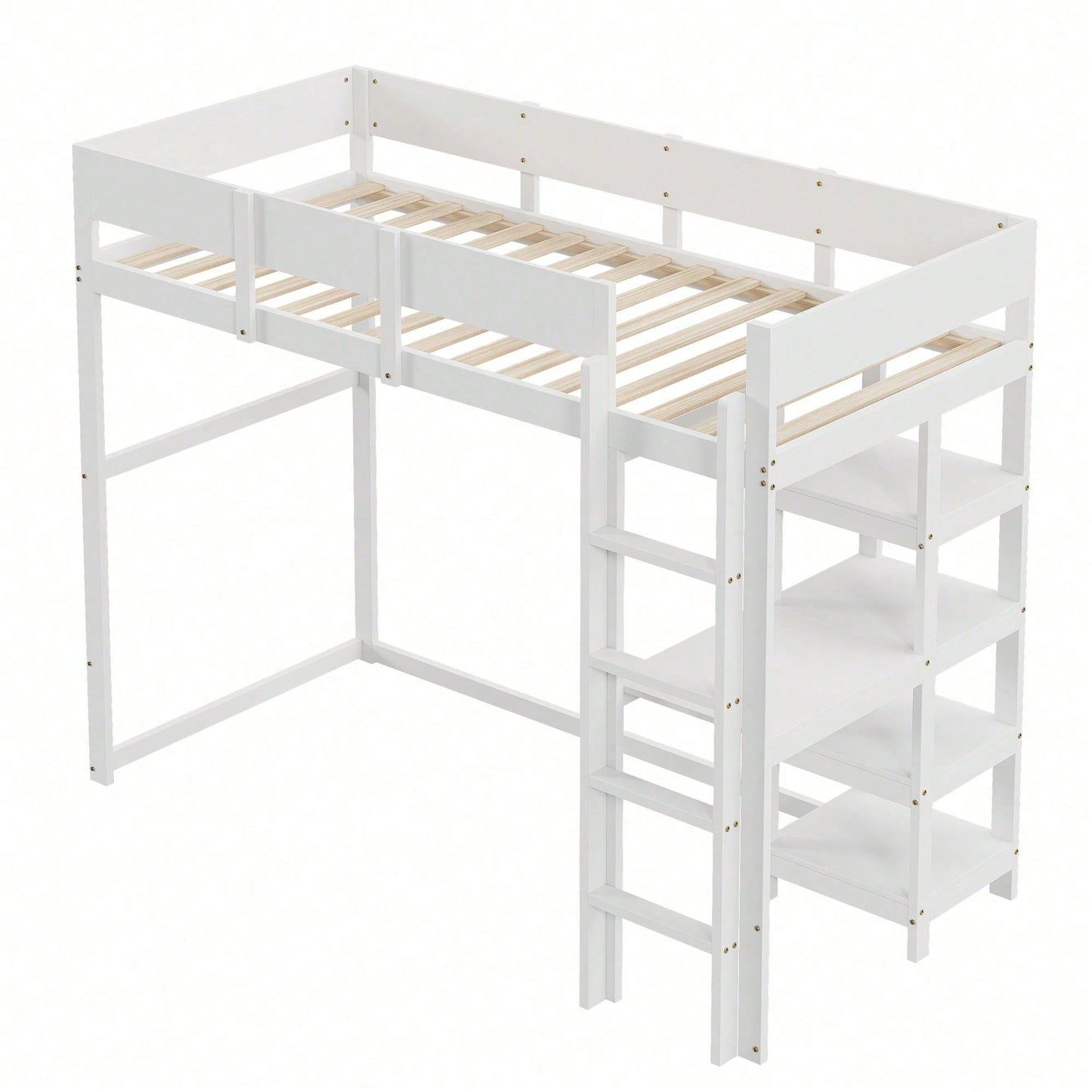 Hochbett mit Ablage 90 x 200 cm, Bettgestell aus massivem Kiefernholz mit Lattenrost,Bett für Kinder und Jugendliche Grau