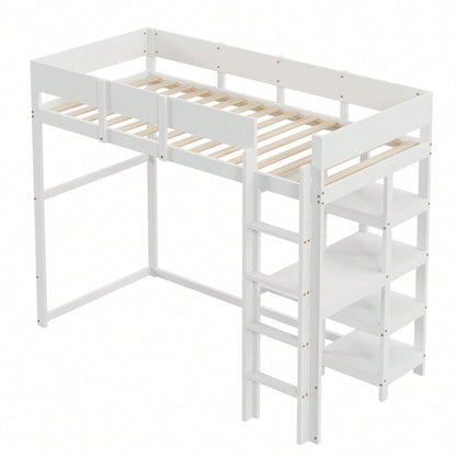 Hochbett mit Ablage 90 x 200 cm, Bettgestell aus massivem Kiefernholz mit Lattenrost,Bett für Kinder und Jugendliche Grau