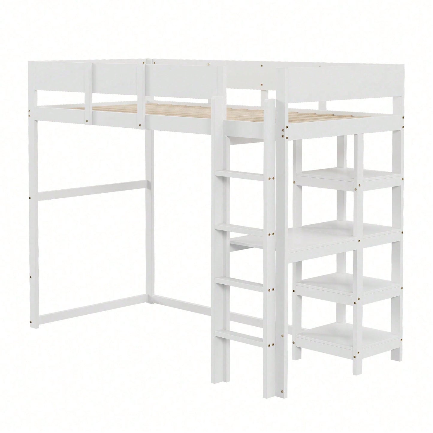Hochbett mit Ablage 90 x 200 cm, Bettgestell aus massivem Kiefernholz mit Lattenrost,Bett für Kinder und Jugendliche Grau