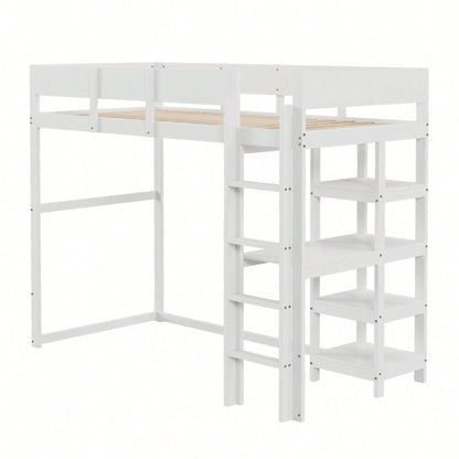 Hochbett mit Ablage 90 x 200 cm, Bettgestell aus massivem Kiefernholz mit Lattenrost,Bett für Kinder und Jugendliche Grau