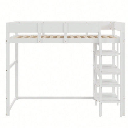 Hochbett mit Ablage 90 x 200 cm, Bettgestell aus massivem Kiefernholz mit Lattenrost,Bett für Kinder und Jugendliche Grau