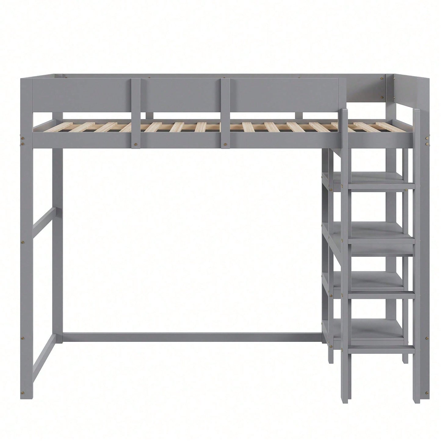 Hochbett mit Ablage 90 x 200 cm, Bettgestell aus massivem Kiefernholz mit Lattenrost,Bett für Kinder und Jugendliche Grau