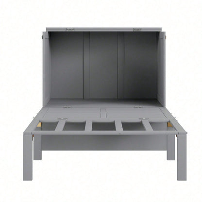 Schrankbett 90x200 cm, Wandbett mit Lattenrost, Wandklappbett, vertikales Schrankbett mit Lattenrost, Jugendbett, grau