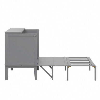 Schrankbett 90x200 cm, Wandbett mit Lattenrost, Wandklappbett, vertikales Schrankbett mit Lattenrost, Jugendbett, grau