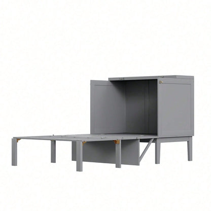 Schrankbett 90x200 cm, Wandbett mit Lattenrost, Wandklappbett, vertikales Schrankbett mit Lattenrost, Jugendbett, grau