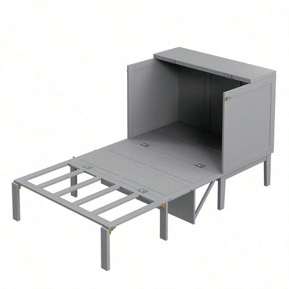 Schrankbett 90x200 cm, Wandbett mit Lattenrost, Wandklappbett, vertikales Schrankbett mit Lattenrost, Jugendbett, grau