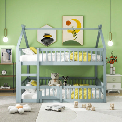 Kinder-Etagenbett 140*200, Kinder-Familienbett, Etagenbett mit Treppe, Loft Design, Massivholz-Etagenbett-Rahmen, Weiß