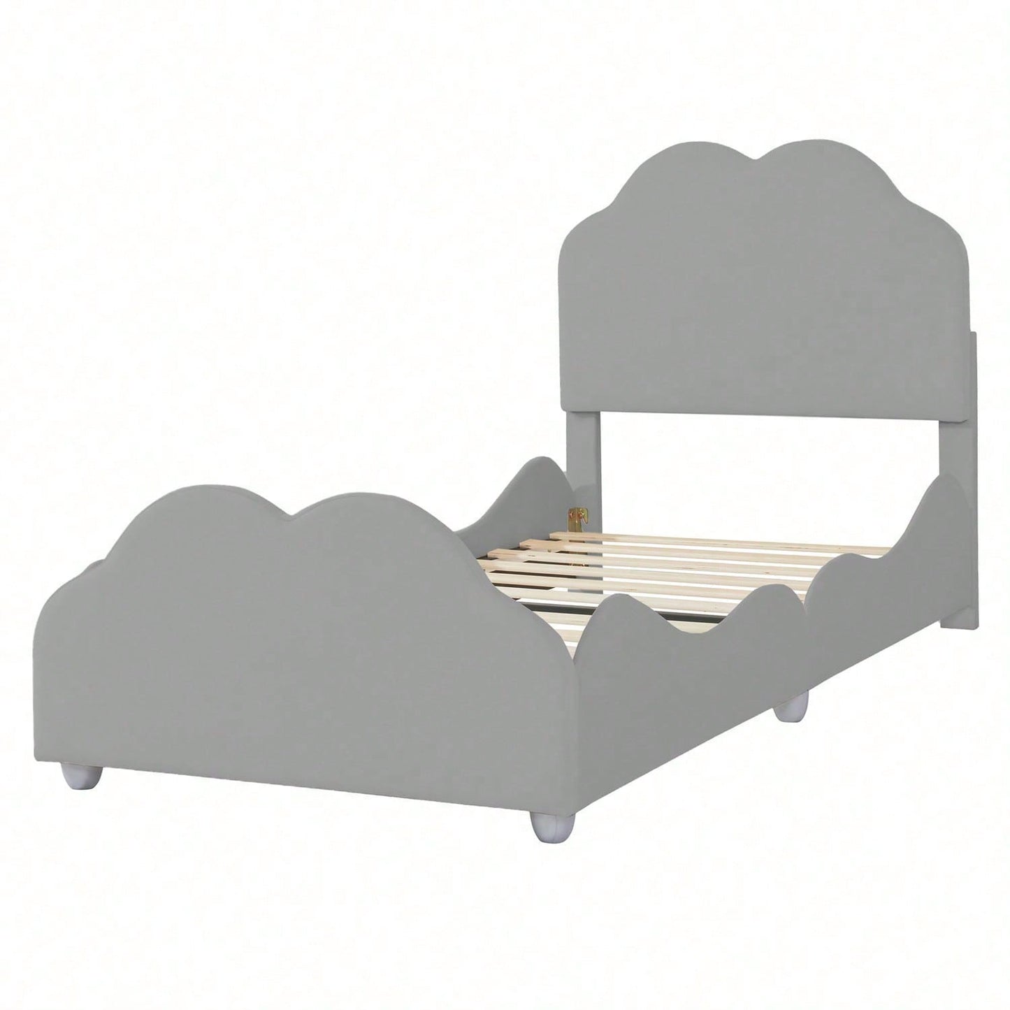 Polsterbett Kinderbett 90 x 200 cm hohes Geländer-Kinderbettgestell mit wolkenförmigem Kopf- und Fußteil. Einzelbett in hautfreundlichem Samt Rosa,ohne Matratze,