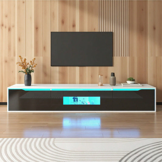 TV-Schrank, Hochglanz-TV-Schrank, farblich passend zu Schwarz und Weiß, mit farbwechselnder LED-Beleuchtung