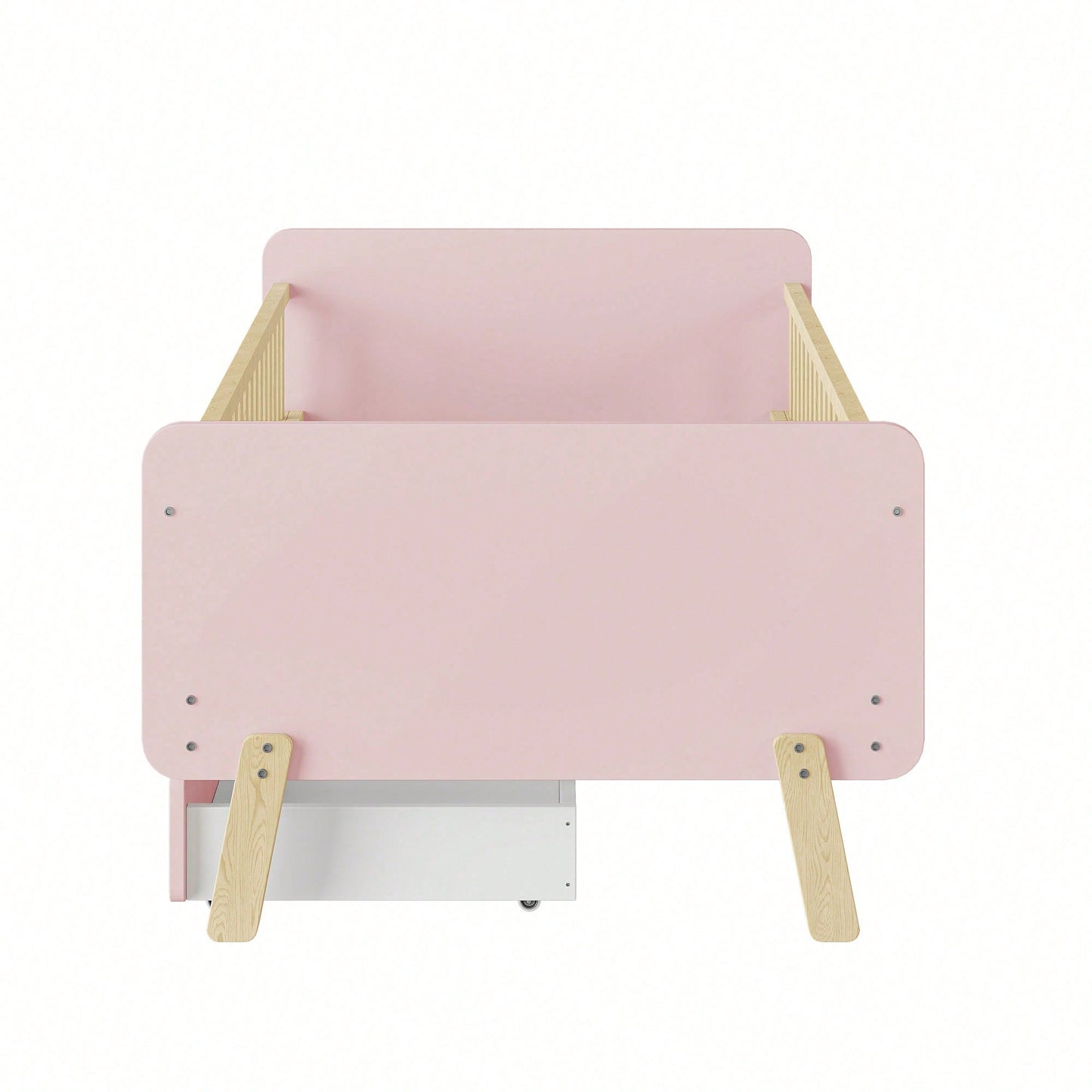 Kinderbett 90x190 mit 2 Schubladen, Einzelbett aus Massivholz mit Lattenrost, Rosa