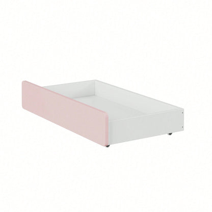 Kinderbett 90x190 mit 2 Schubladen, Einzelbett aus Massivholz mit Lattenrost, Rosa