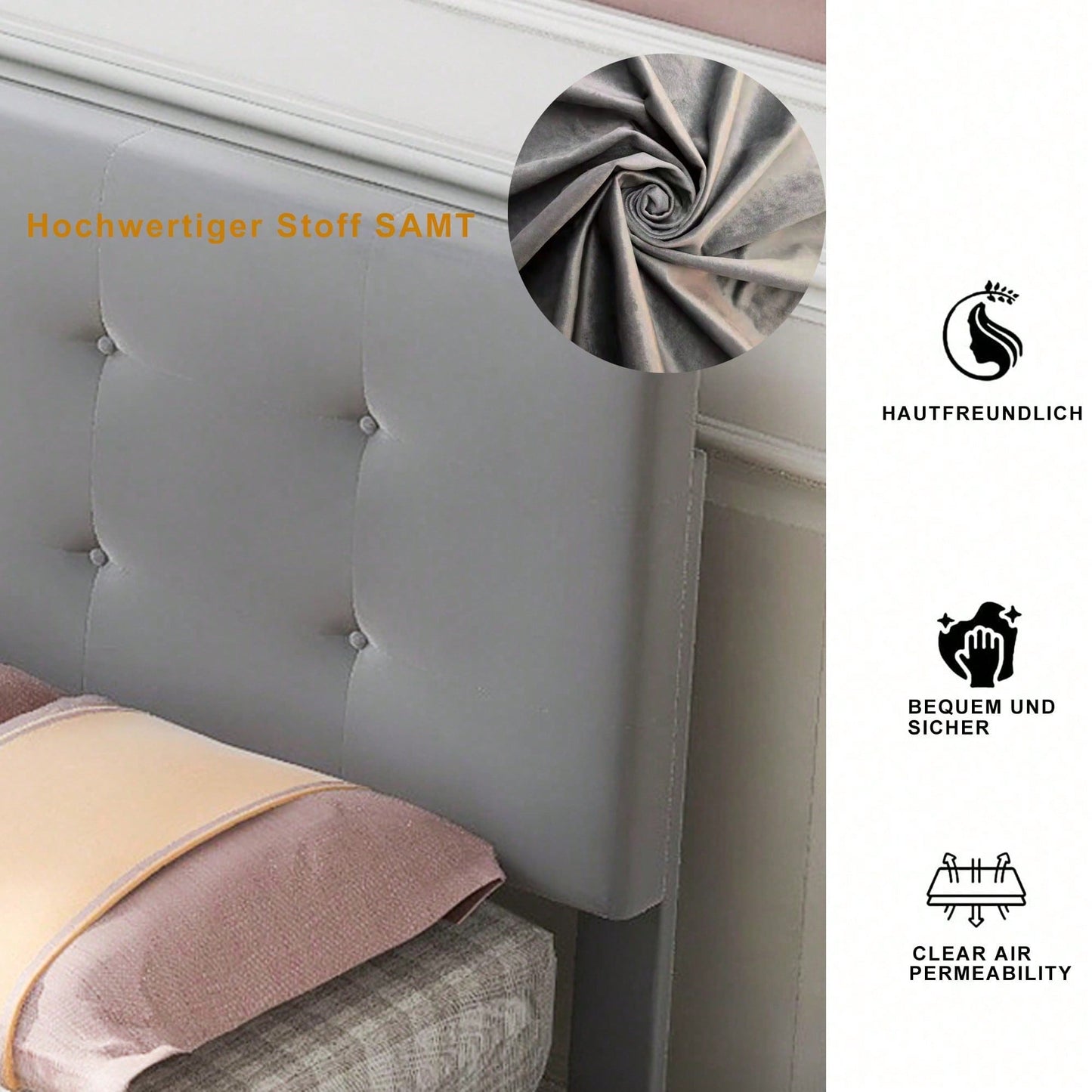 Polsterbett 90 x 200 cm Bett mit Lattenrost, Rückenlehne und zwei Schubladen, hautfreundlicher Samtstoff Beige flaches Einzelbett Kinderbett Jugendbett Gästebett