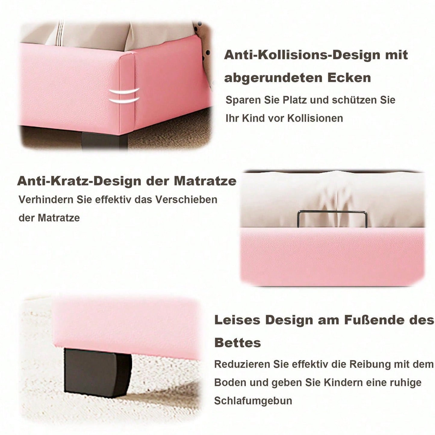 Kinderbett Polsterbett 140*200cm mit Lattenrosten und Rückenlehne, Mädchenbett mit Kronenformung, rosa(Matratze nicht enthaltet)
