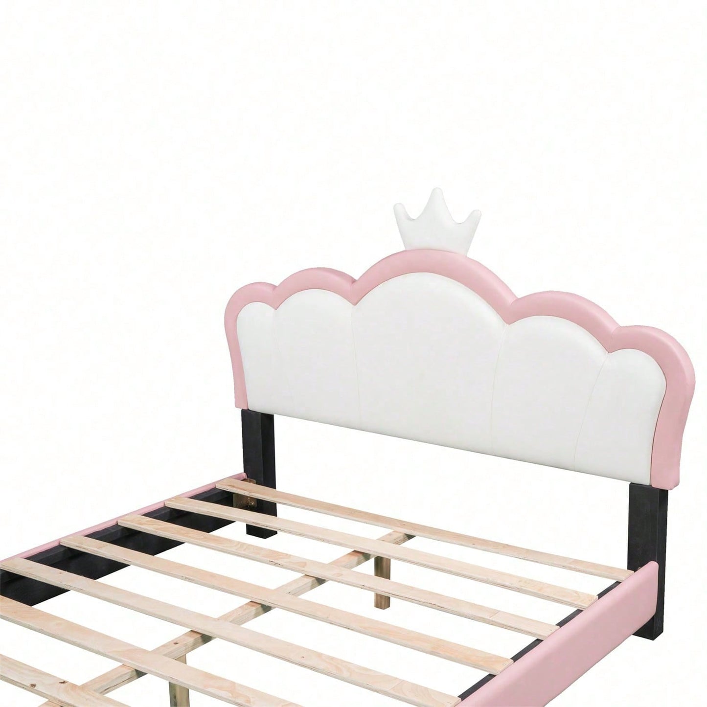 Kinderbett Polsterbett 140*200cm mit Lattenrosten und Rückenlehne, Mädchenbett mit Kronenformung, rosa(Matratze nicht enthaltet)