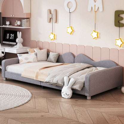 Kinderbett Polsterbett 90*200cm, Schlafsofa Bettgestell Teddystoff Multifunktionales weiches Bett mit Rückenlehne und Armlehnen Jugendbett Gästebett rosa