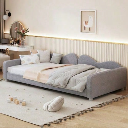 Kinderbett Polsterbett 90*200cm, Schlafsofa Bettgestell Teddystoff Multifunktionales weiches Bett mit Rückenlehne und Armlehnen Jugendbett Gästebett rosa