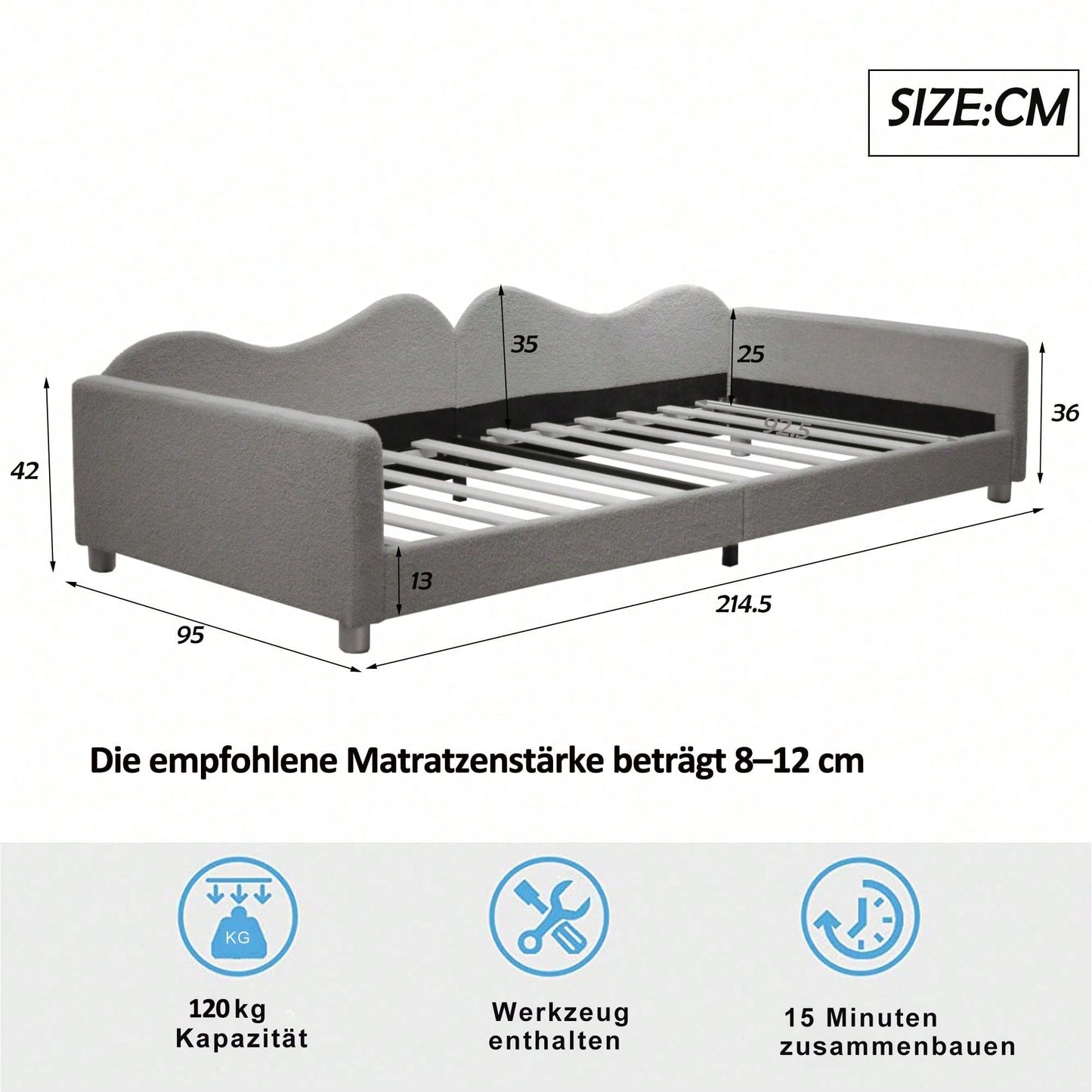 Kinderbett Polsterbett 90*200cm, Schlafsofa Bettgestell Teddystoff Multifunktionales weiches Bett mit Rückenlehne und Armlehnen Jugendbett Gästebett rosa