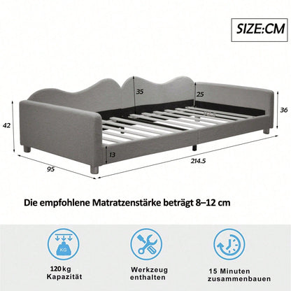Kinderbett Polsterbett 90*200cm, Schlafsofa Bettgestell Teddystoff Multifunktionales weiches Bett mit Rückenlehne und Armlehnen Jugendbett Gästebett rosa