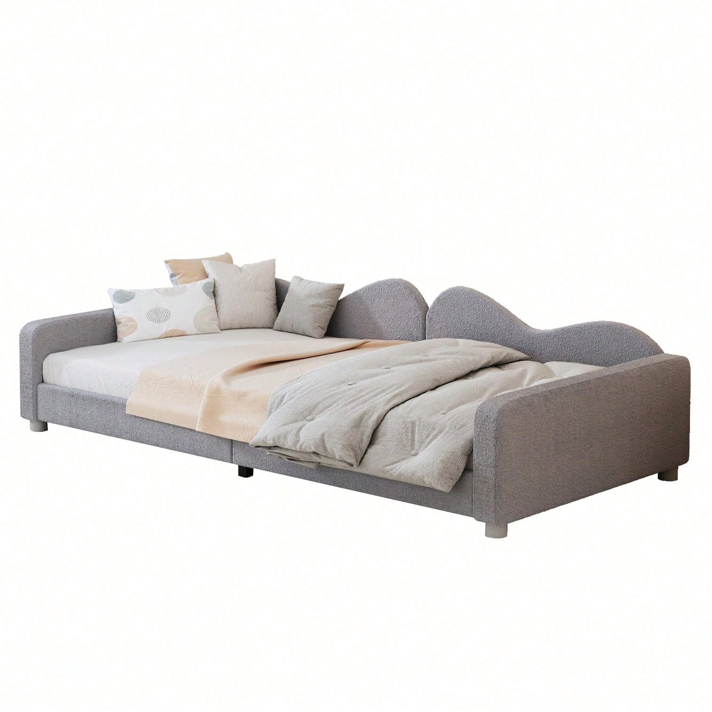 Kinderbett Polsterbett 90*200cm, Schlafsofa Bettgestell Teddystoff Multifunktionales weiches Bett mit Rückenlehne und Armlehnen Jugendbett Gästebett rosa