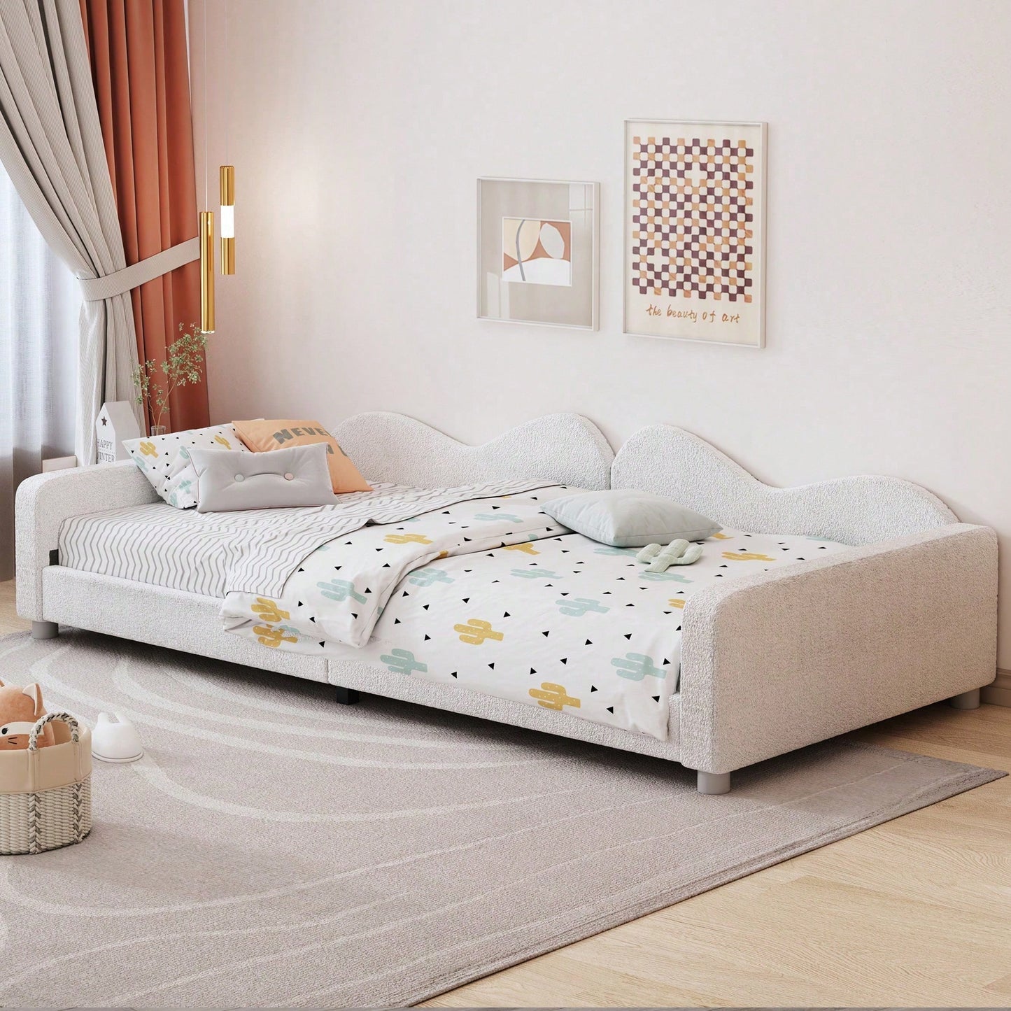 Kinderbett Polsterbett 90*200cm, Schlafsofa Bettgestell Teddystoff Multifunktionales weiches Bett mit Rückenlehne und Armlehnen Jugendbett Gästebett rosa