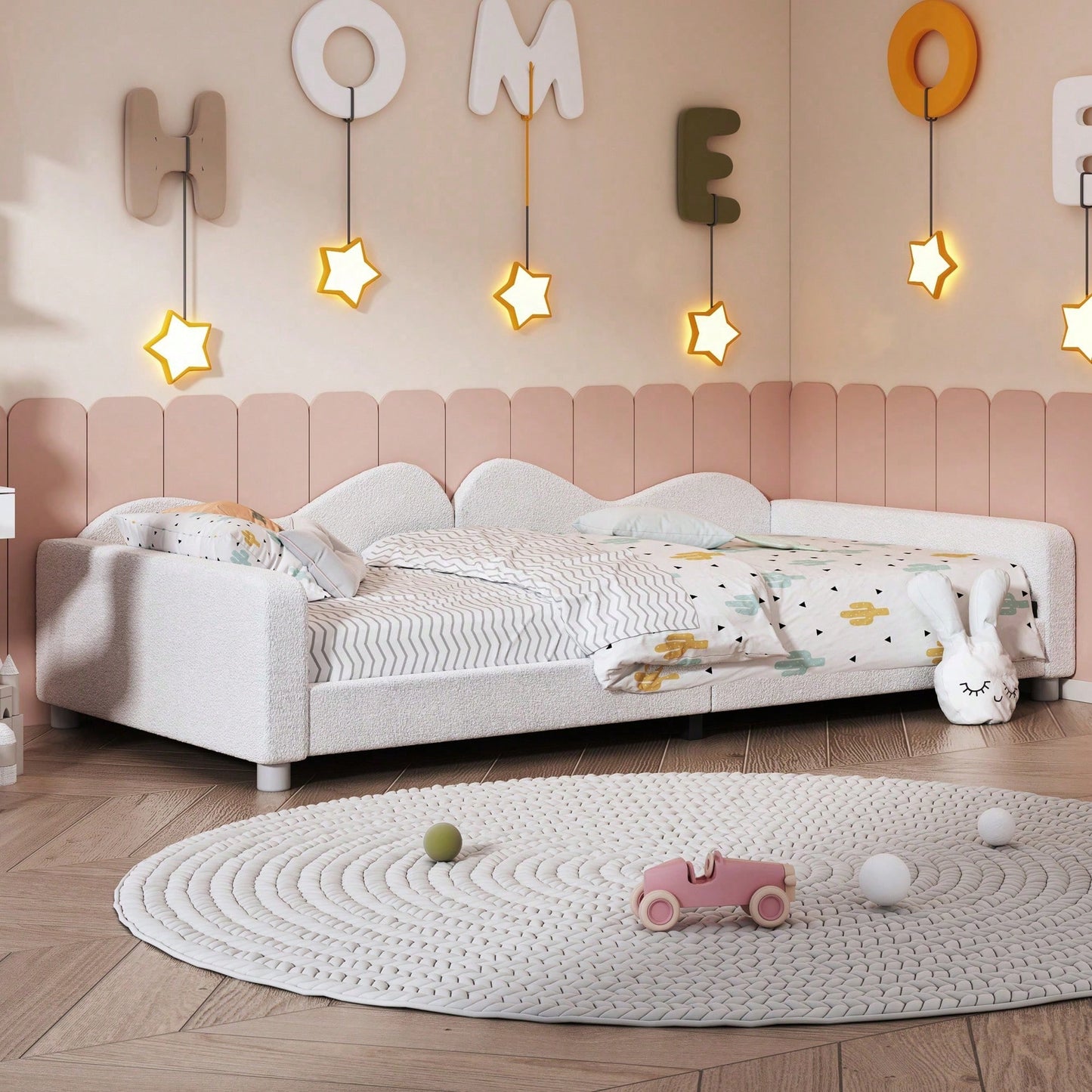 Kinderbett Polsterbett 90*200cm, Schlafsofa Bettgestell Teddystoff Multifunktionales weiches Bett mit Rückenlehne und Armlehnen Jugendbett Gästebett rosa