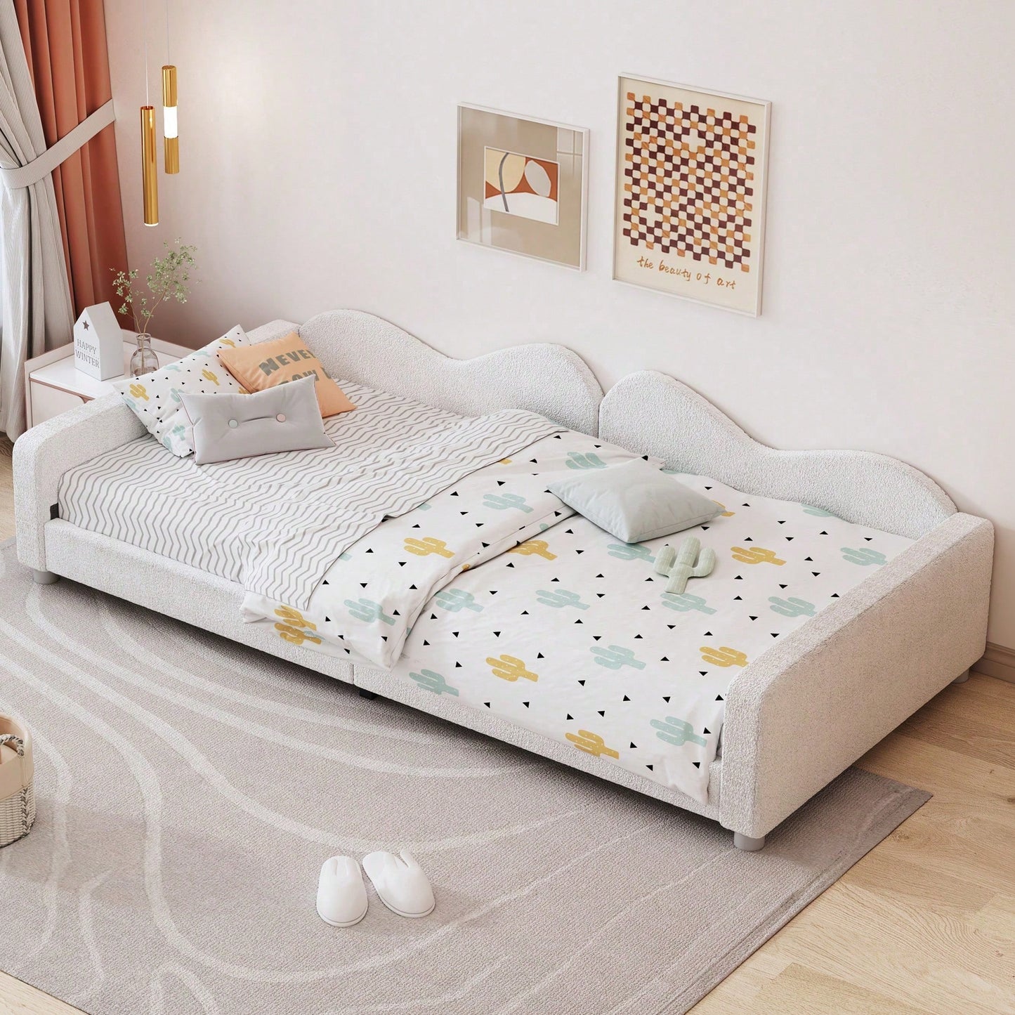 Kinderbett Polsterbett 90*200cm, Schlafsofa Bettgestell Teddystoff Multifunktionales weiches Bett mit Rückenlehne und Armlehnen Jugendbett Gästebett rosa