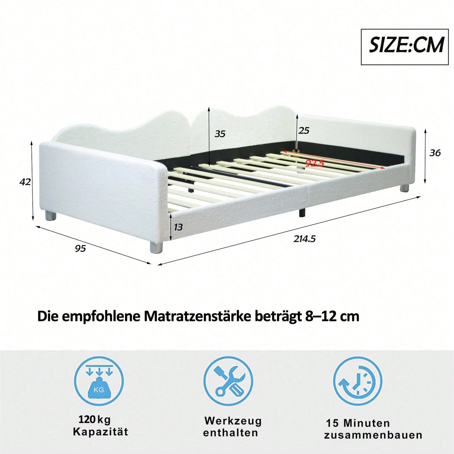 Kinderbett Polsterbett 90*200cm, Schlafsofa Bettgestell Teddystoff Multifunktionales weiches Bett mit Rückenlehne und Armlehnen Jugendbett Gästebett rosa