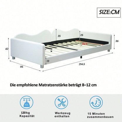 Kinderbett Polsterbett 90*200cm, Schlafsofa Bettgestell Teddystoff Multifunktionales weiches Bett mit Rückenlehne und Armlehnen Jugendbett Gästebett rosa