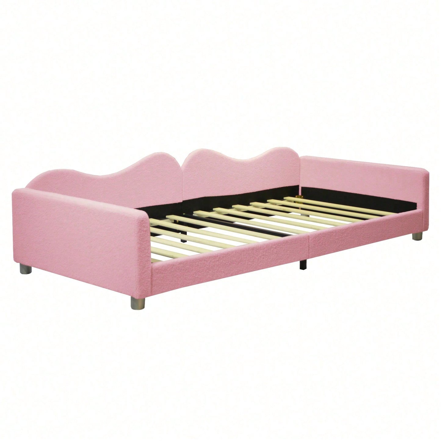 Kinderbett Polsterbett 90*200cm, Schlafsofa Bettgestell Teddystoff Multifunktionales weiches Bett mit Rückenlehne und Armlehnen Jugendbett Gästebett rosa