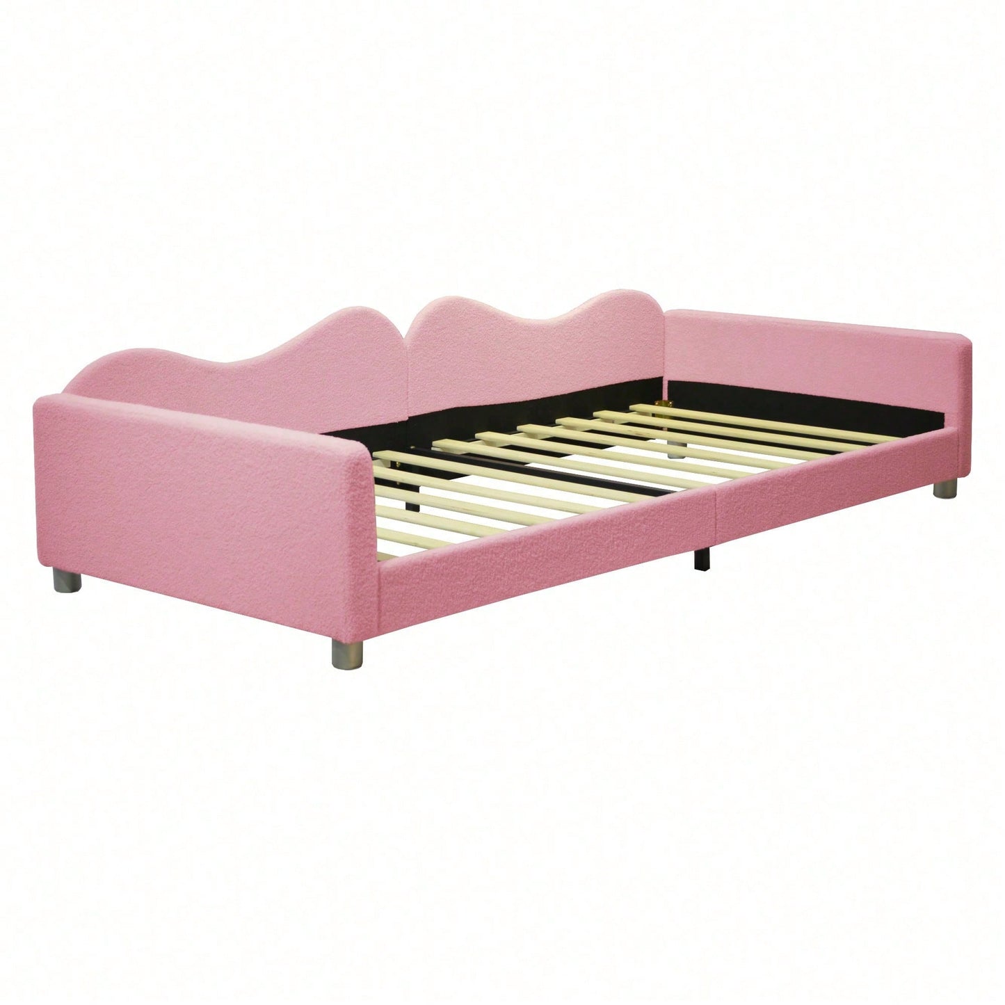 Kinderbett Polsterbett 90*200cm, Schlafsofa Bettgestell Teddystoff Multifunktionales weiches Bett mit Rückenlehne und Armlehnen Jugendbett Gästebett rosa