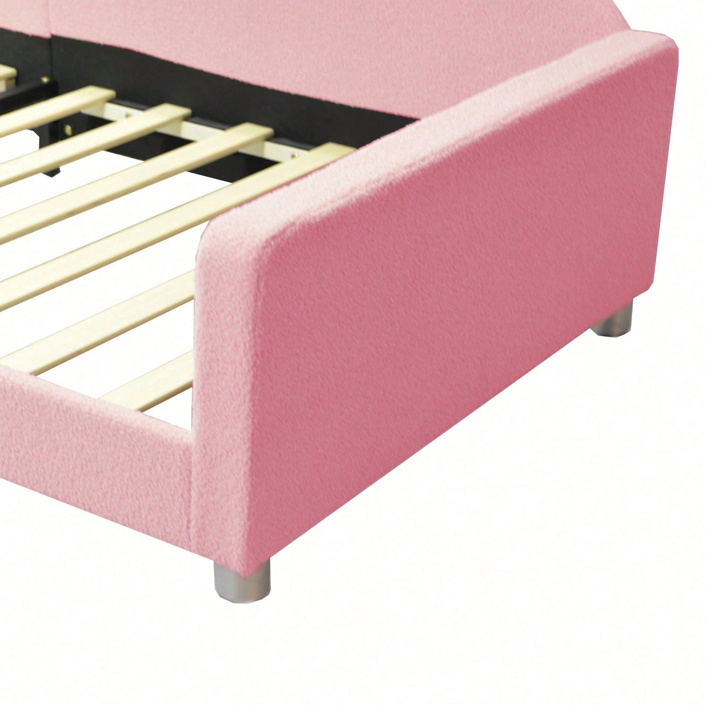 Kinderbett Polsterbett 90*200cm, Schlafsofa Bettgestell Teddystoff Multifunktionales weiches Bett mit Rückenlehne und Armlehnen Jugendbett Gästebett rosa
